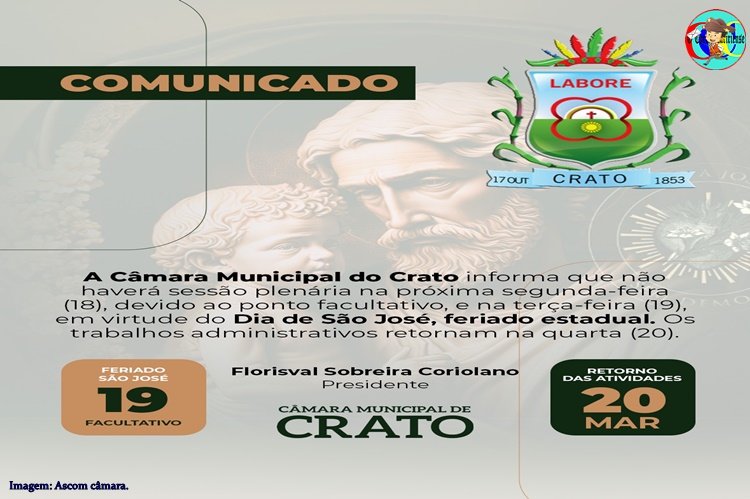 Dia de São José será ponto facultativo na câmara municipal do Crato